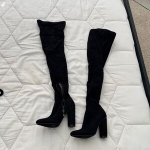 Miss Lola Black Over-the-Knee Block Heel Boots